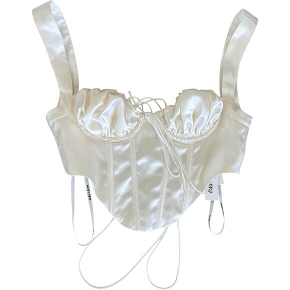For Love & Lemons Nelly Milk Maid Ruched Cup Satin Champage Corset Top XS NWT